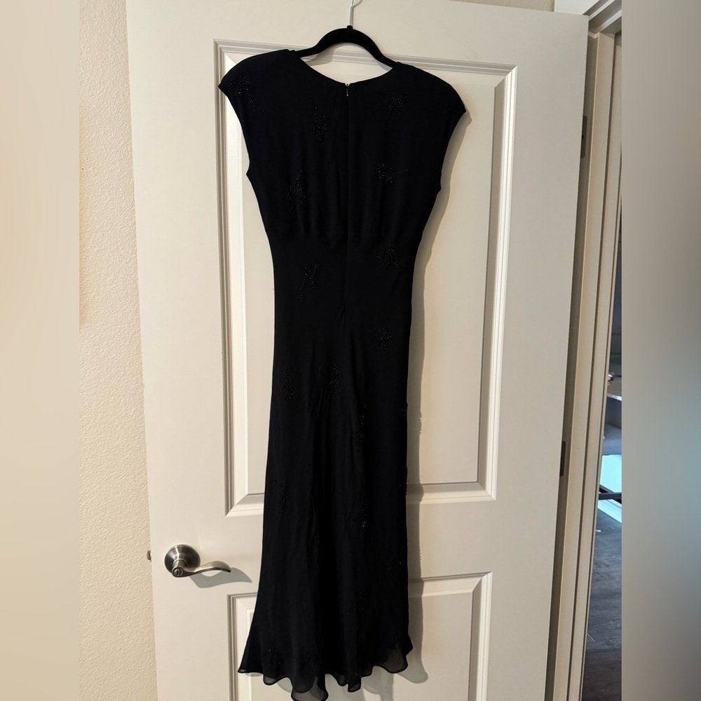 Vintage Y2K Jones New York 100% Silk Formal Slip Dress Black Beaded Size 8 EUC